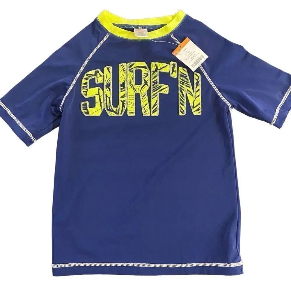 Gymboree NEW Medium 7/8 Rash Gaurd swim top boys 50 spf short sleeve surf blue